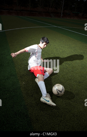 Fußballer mit koreanischen Nationalmannschaft Trikot in Chugju, Chungbuk, Korea Stockfoto