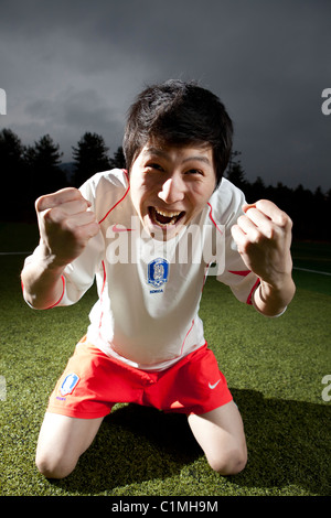 Fußballer mit koreanischen Nationalmannschaft Trikot in Chugju, Chungbuk, Korea Stockfoto