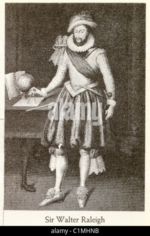 Alte Lithographie von Sir Walter Raleigh (1552 – 1618), englische Aristokrat, Schriftsteller, Dichter, Soldat, Höfling, Spion und explorer Stockfoto