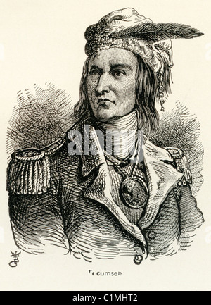 Alte Lithographie von Tecumseh, Shawnee indischen Führer, der gegen die Vereinigten Staaten während Tecumseh-Krieg und Krieg von 1812 Stockfoto