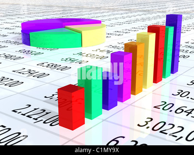 Tabelle mit bunten Grafik und Zahlen im Hintergrund Stockfoto
