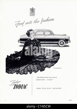Original ganzseitige 1950er Jahre Werbung in der Damenmode Magazin für FORD ZEPHYR ZODIAC Stockfoto