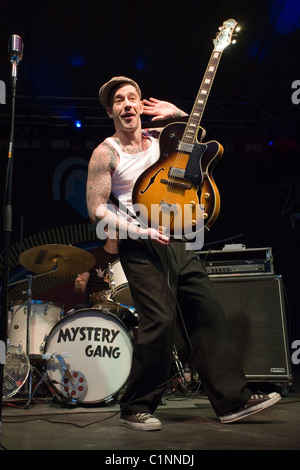 Mitglieder der Band Mystery Gang führen auf das Konzert in Budapest, Ungarn, 2010. Stockfoto