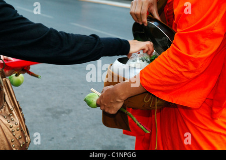 Thailand, Provinz Chiang Mai, Chiang Mai, bieten die Mönche vor Sonnenaufgang Stockfoto