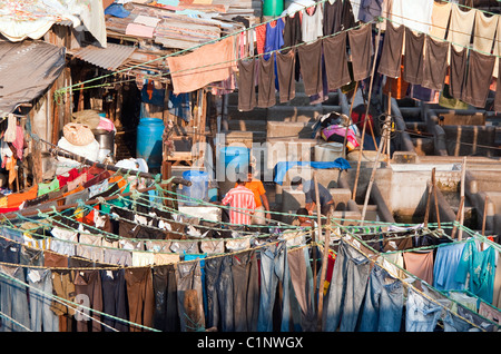 Dhobi Ghat, Mumbais Outdoor-Wäsche. Stockfoto