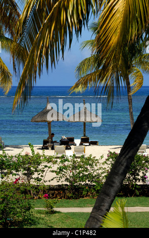 Insel Mauritius, Ostküste, Strand des kaiserlichen Sofitel Hotels in Wolmar (Flic En Flac) Stockfoto