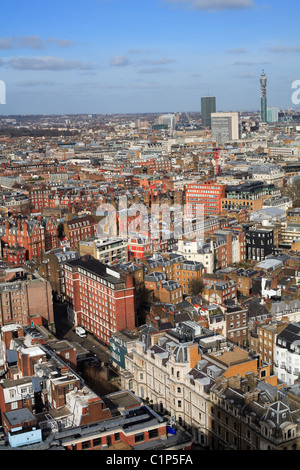 Vereinigtes Königreich, London, Blick auf Mayfair & Soho Viertel & BT Tower von Galvin bei Windows Restaurant des Hilton London Park Lane Stockfoto