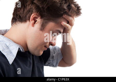 Isolierte junge Mann leidet unter Stress und Depressionen Stockfoto