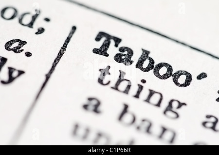 Tabu Wort im Wörterbuch (Makro-Ansicht) Stockfoto