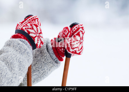 Person-Holding-Skistöcke Stockfoto