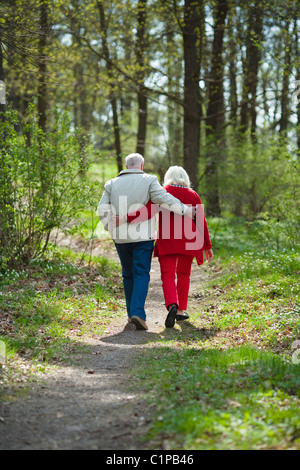Älteres Paar im Park umarmt Stockfoto