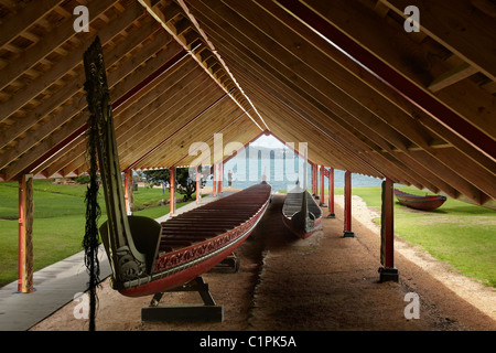 Ngatokimatawhaorua (Maori zeremonielle Krieg Kanu oder Waka), Waitangi, Bay of Islands, Northland, Nordinsel, Neuseeland Stockfoto