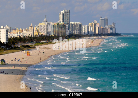 Blick auf Miami Beach Florida vom Kreuzfahrtschiff Abfahrt Hafen Stockfoto