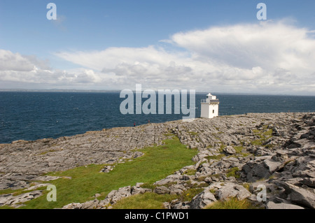 Republik von Irland, The Burren, Black Head Leuchtturm auf Karst Klippe Stockfoto