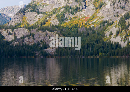 Teton Range Mountains, Ansichten von Jenny Lake, Mt. St. John, hängenden Canyon, Rockchuck Peak, Grand-Teton-Nationalpark, Wyoming, USA Stockfoto