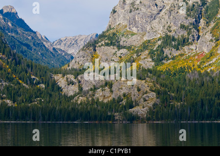 Teton Range Mountains, Ansichten von Jenny Lake, Mt. St. John, hängenden Canyon, Rockchuck Peak, Grand-Teton-Nationalpark, Wyoming, USA Stockfoto