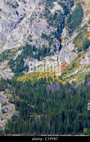 Teton Range Mountains, Ansichten von Jenny Lake, Mt. St. John, hängenden Canyon, Rockchuck Peak, Grand-Teton-Nationalpark, Wyoming, USA Stockfoto