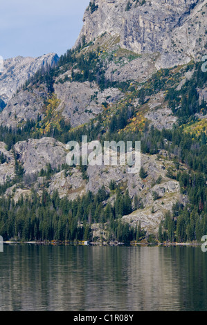 Teton Range Mountains, Ansichten von Jenny Lake, Mt. St. John, hängenden Canyon, Rockchuck Peak, Grand-Teton-Nationalpark, Wyoming, USA Stockfoto