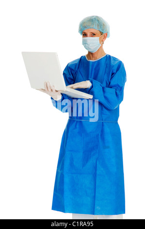 weibliche Chirurg Holding laptop Stockfoto