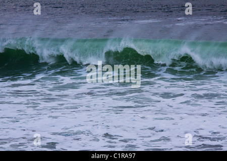 Brechende Welle mit dem Kamm wieder eingeblasen, durch Wind, Monterey Bay, Zentral-Kalifornien, USA Stockfoto