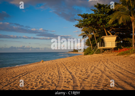 Sonnenuntergang am Sunset-Beach. USA-Hawaii-Oahu. Viel warmes Licht während der golden Hour. Stockfoto