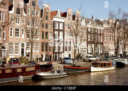 Niederländischer Kaufmann Häuser entlang des Kanals Prinsengracht in Amsterdam Stockfoto