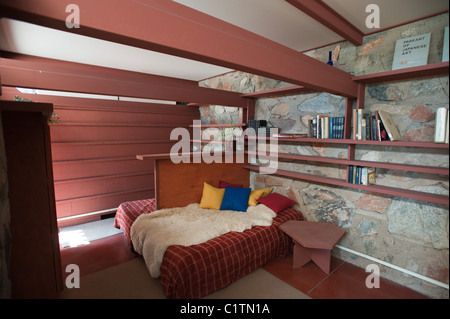 Schlafzimmer im Taliesin West, Frank Lloyd Wright Winterhaus, Scottsdale, Arizona. Stockfoto