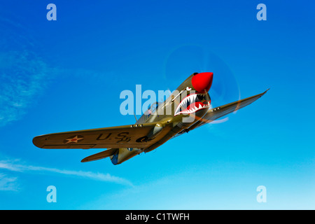 Ein P-40E Warhawk im Flug in der Nähe von Chino, Kalifornien. Stockfoto