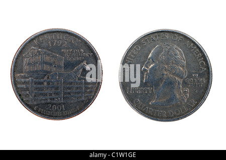 Vorder- und Rückseite des Quartier 2001 Staaten mit Kentucky mit einer traditionellen Kentucky Horse Farm Stockfoto