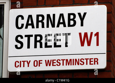 Das Straßenschild der Carnaby Street in London, England. Stockfoto