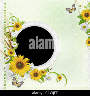 Sommer-Hintergrund mit Rahmen und Blumen Stockfoto