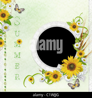 Sommer-Hintergrund mit Rahmen und Blumen Stockfoto