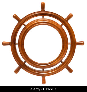 Runde Holzrahmen in Spitze isoliert auf weißem Hintergrund Stockfoto