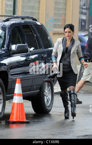 Archie Panjabi filmt Szenen für "The Good Wife" New York City, USA - 28.08.09 Stockfoto