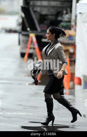 Archie Panjabi filmt Szenen für "The Good Wife" New York City, USA - 28.08.09 Stockfoto