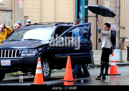 Archie Panjabi filmt Szenen für "The Good Wife" New York City, USA - 28.08.09 Stockfoto