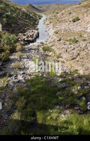 Blick auf den Fluss Vascão befindet sich auf der Innenseite der Algarve in Portugal. Stockfoto