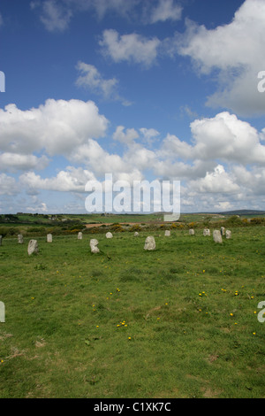 Die Merry Maidens Stone Circle, in der Nähe von später, Cornwall, UK. Stockfoto