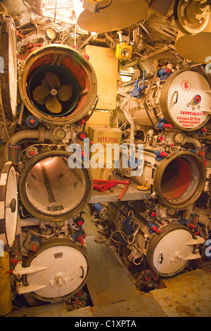 Innenraum des B-39 sowjetischen u-Boot im Maritime Museum in San Diego Stockfoto