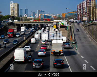 Paris, Frankreich, Stau auf der Autobahn Périphérique, französische LKW, Autos, LKW, paris fahren Stockfoto