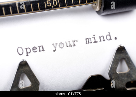 Schreibmaschine Nähe erschossen, Konzept der offenen Kopf Stockfoto