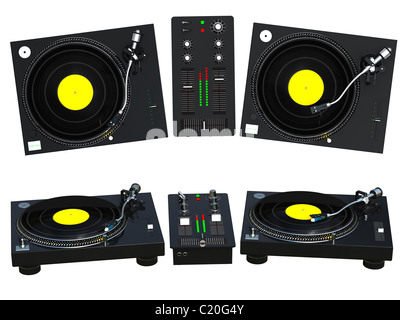 3D-Rendering DJ-mixing Satz isoliert auf weißem Hintergrund Stockfoto