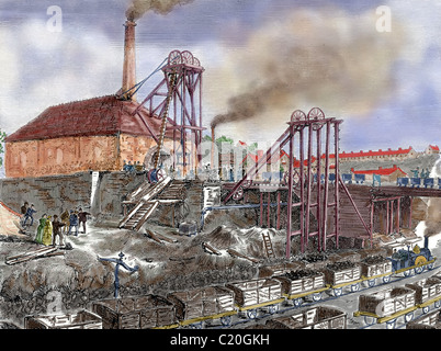 Industrielle Revolution. England. Der Bergbau. 19. Jahrhundert-Gravur Stockfoto