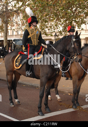 Ein Offizier der berühmten Kings Troop Royal Horse Artillery in Full Dress uniform. Frankfurt am Main, November 2007. Stockfoto