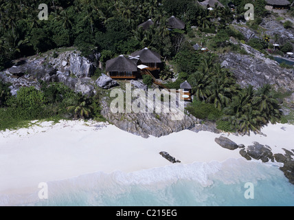 Hotelstrand auf Fregate Island, Seychellen Stockfoto