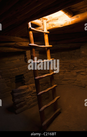 Eingang / Ausgang-Leiter in einem Kiva im Spruce Tree House in Mesa Verde Nationalpark, Colorado, USA. Stockfoto