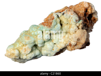 Blau/grün botryoidal Hemimorphite, Mineral aus Wanlockhead, Schottland. Cut-out Stockfoto