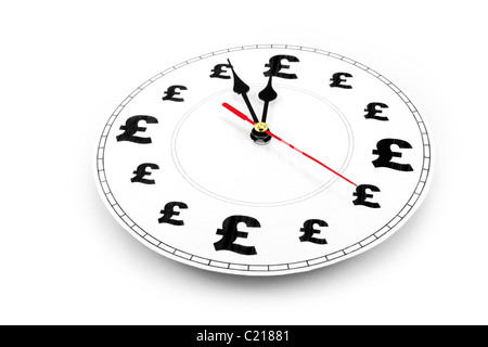 Uhr und Pfund Zeichen, Zeit ist Geld Stockfoto