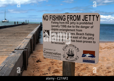 Kein Angeln vom Steg Zeichen, Monkey Mia Shark Bay Western Australia, Australia Stockfoto