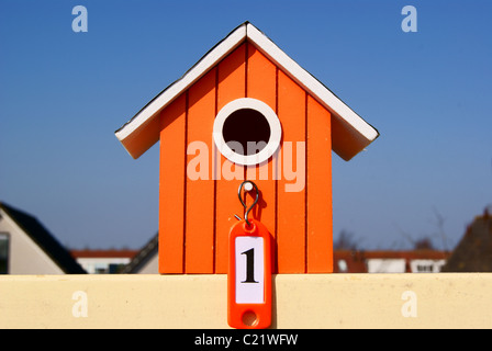 Hausnummer eins, auf dem Etikett geschrieben. Stockfoto